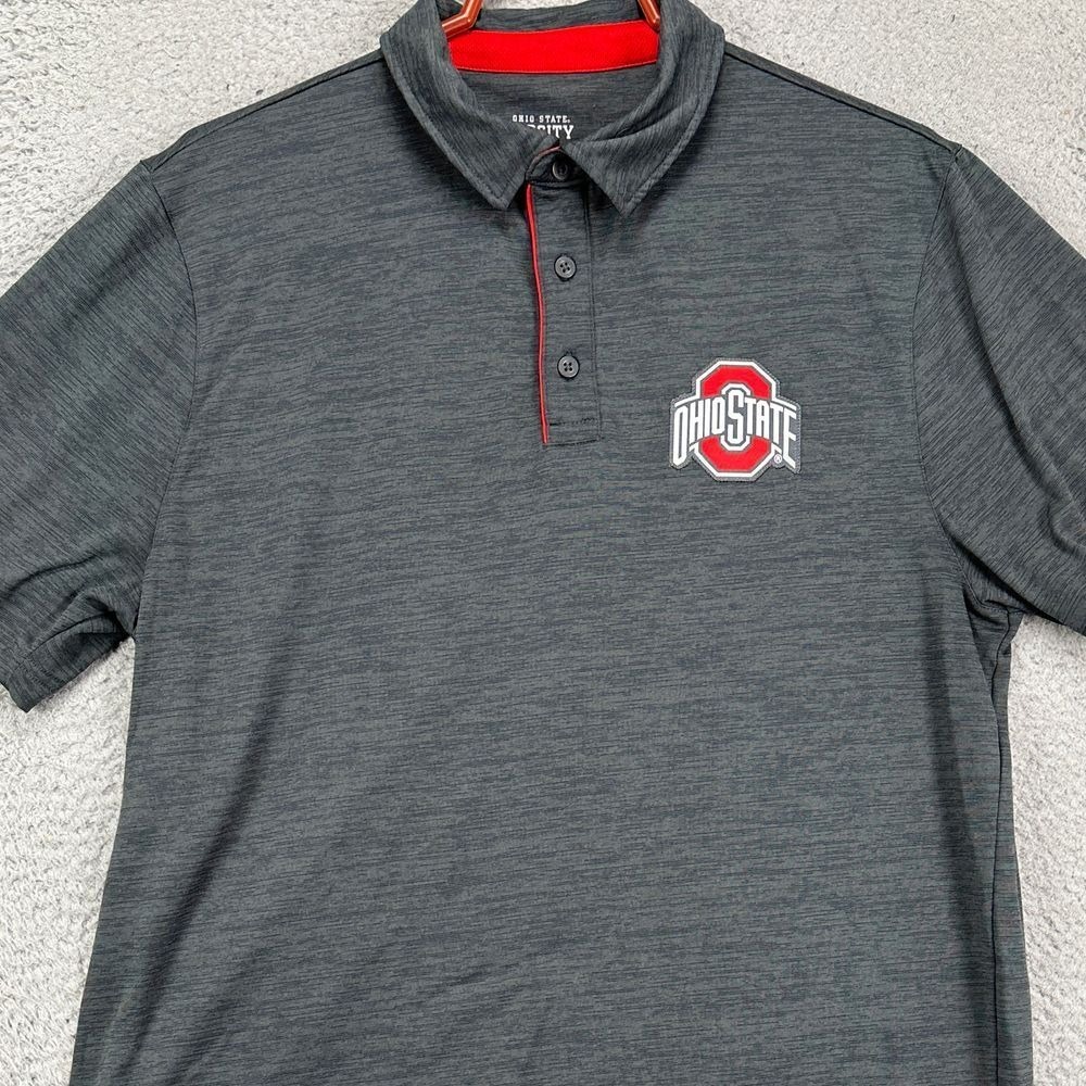 Ohio State Buckeyes Varsity Polo Shirt Adult Medium Grey Red Athletic Rugby Mens